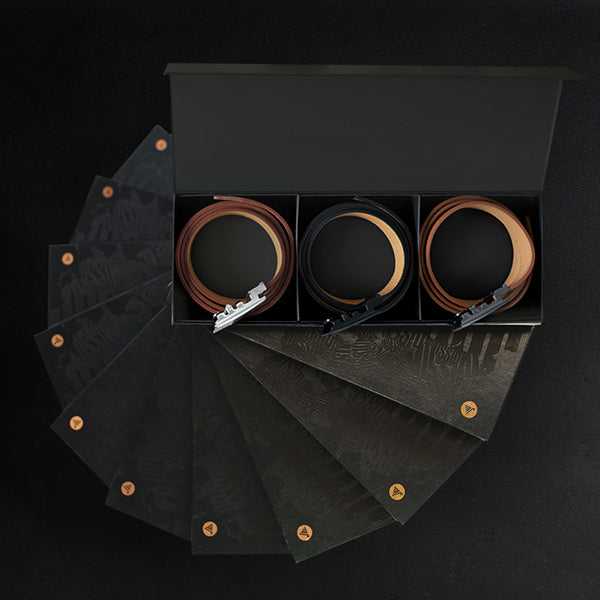 2-Pack Men's Ratchet Belts - Genuine Leather, Adjustable Buckle, 1-3/17 Inch Width, Gift Box Set